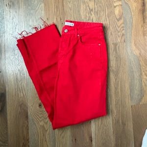 zara red jeans